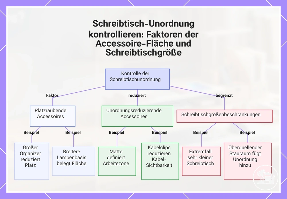 Schreibtisch-Unordnung kontrollieren: Faktoren der Accessoire-Fläche und Schreibtischgröße