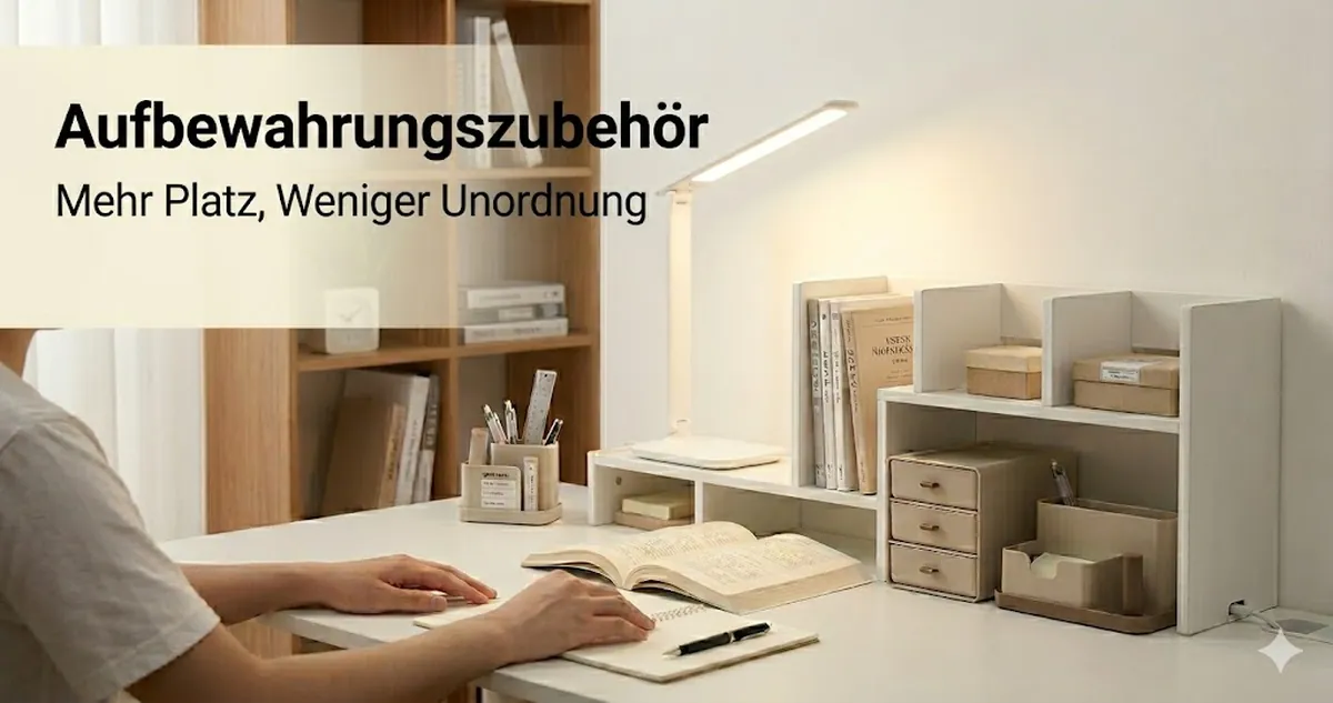 Aufbewahrungszubehör für den Lernschreibtisch mit Regalen, Schubladen und Ordnungssystemen für mehr Arbeitsfläche