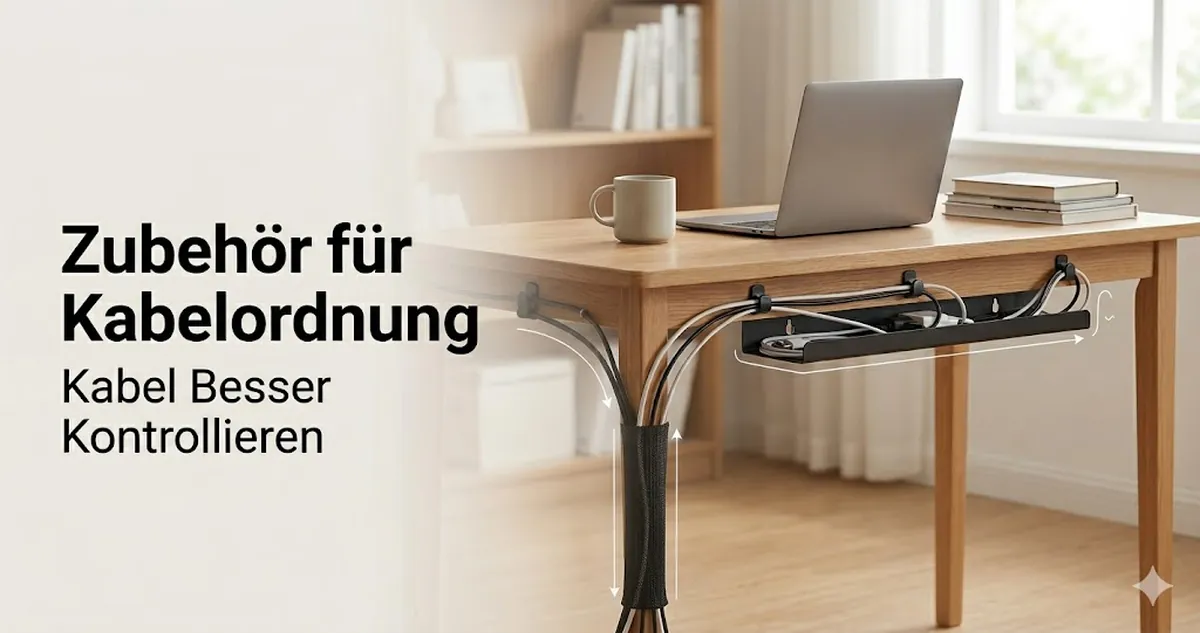 Zubehör für Kabelordnung am Lernschreibtisch, um Kabel unter und hinter dem Tisch zu kontrollieren