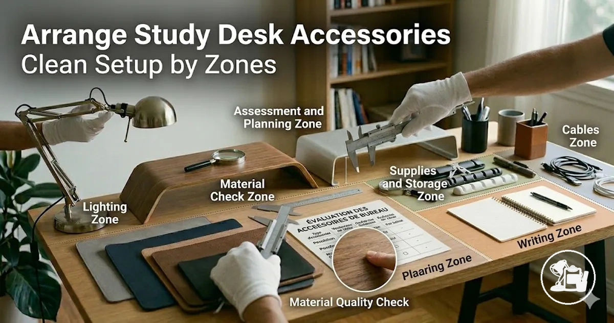 Study desk accessories arranged in zones for a clean and easy-to-use study setup