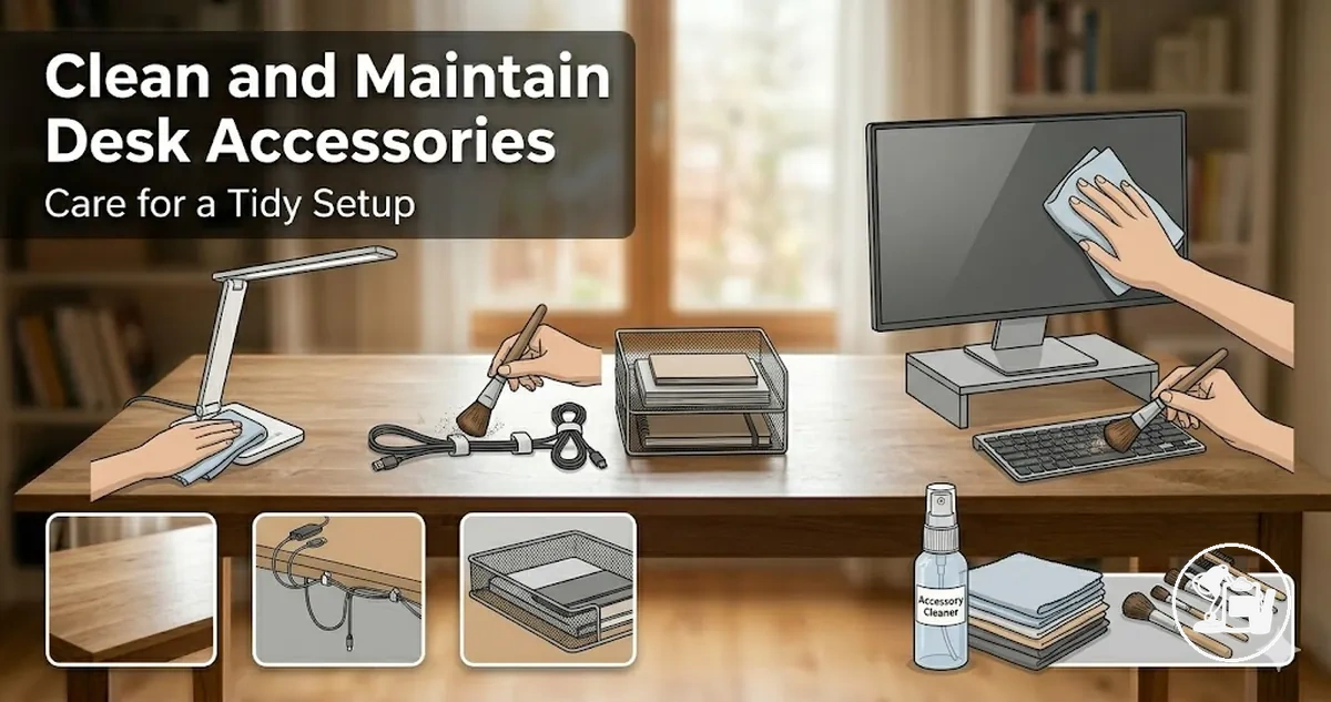 Study desk accessories being cleaned and maintained for a tidy long-lasting desk setup