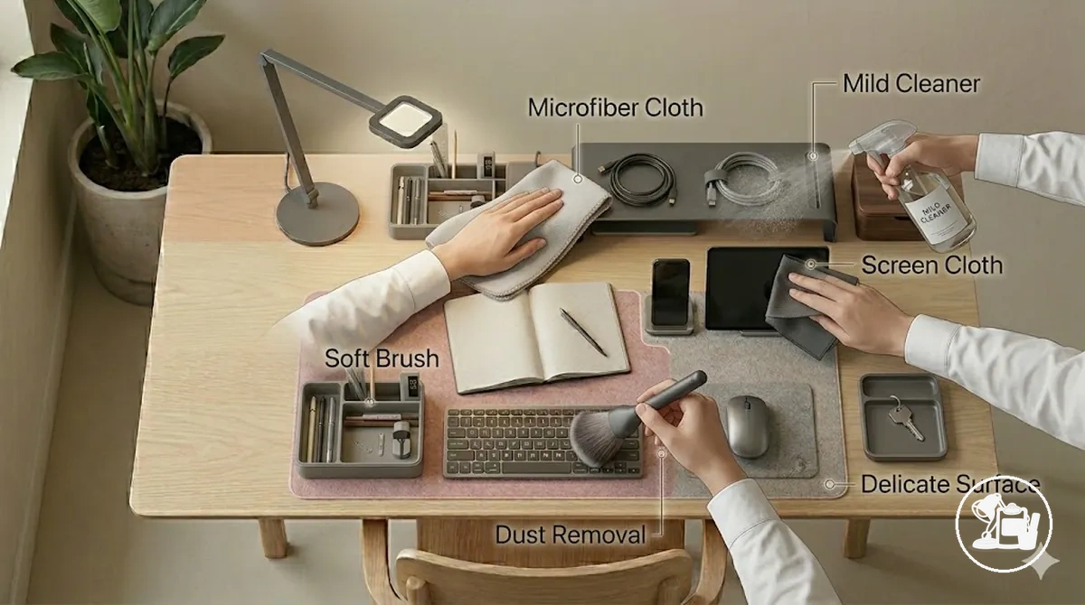 Essential cleaning tools for different study desk accessories