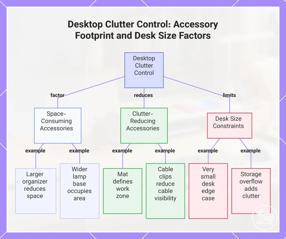 Desktop Clutter Control: Accessory Footprint and Desk Size Factors