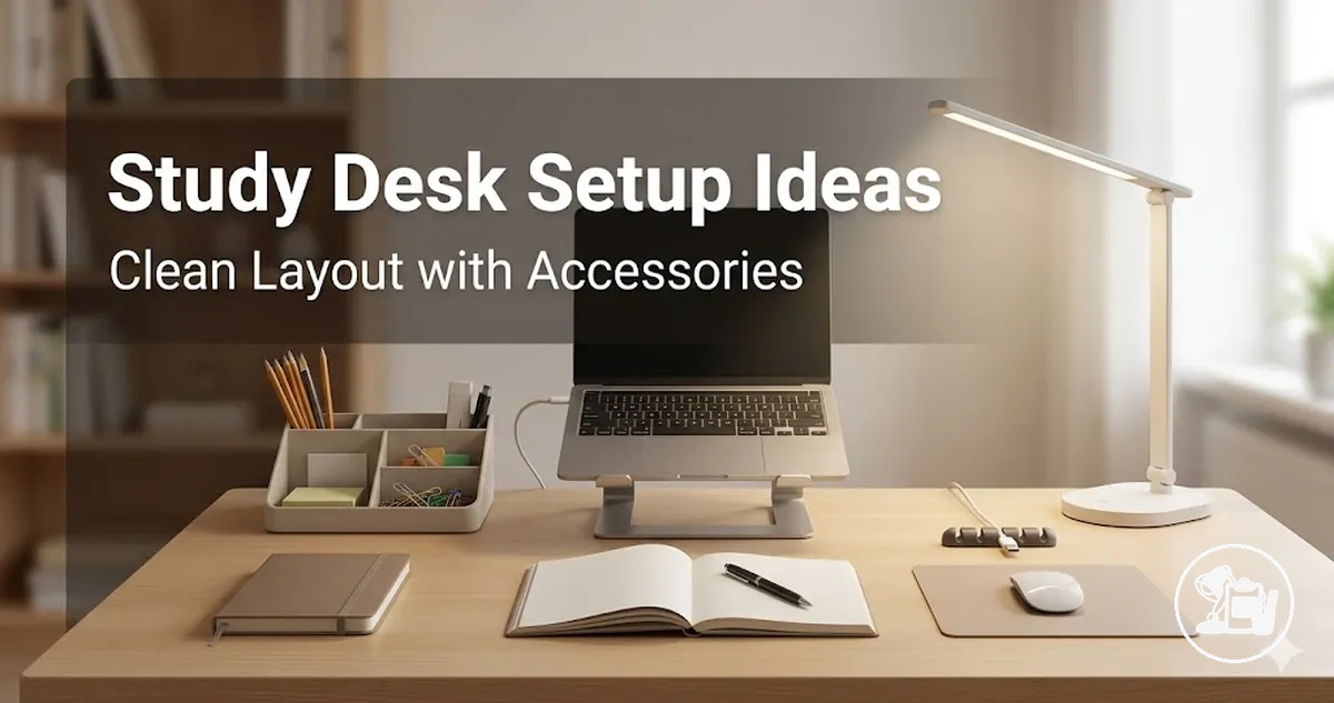 Clean study desk setup ideas using accessories for organization, lighting, and cable control
