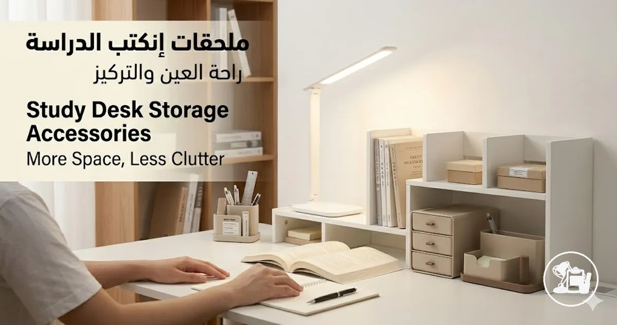 Study desk storage accessories using shelves, drawers, and organizers to create more workspace