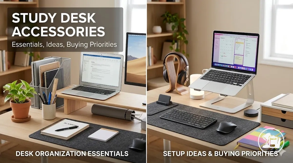 Organized study desk setup accessories arranged for a clean and functional workspace