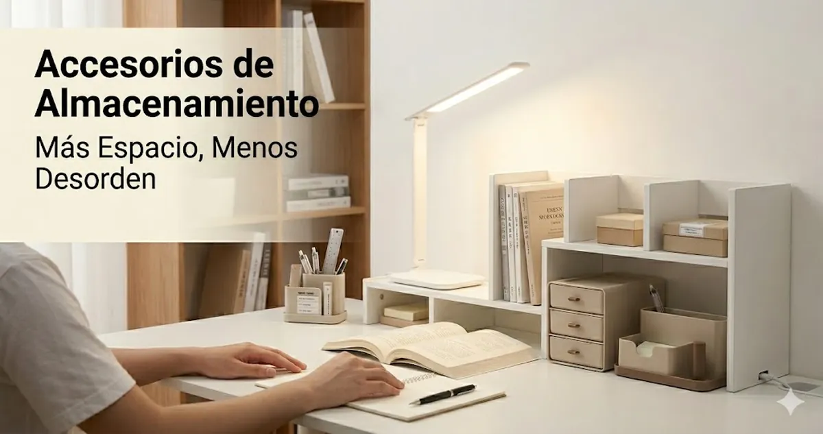 Accesorios de almacenamiento para escritorio de estudio con estantes, cajones y organizadores para ganar espacio