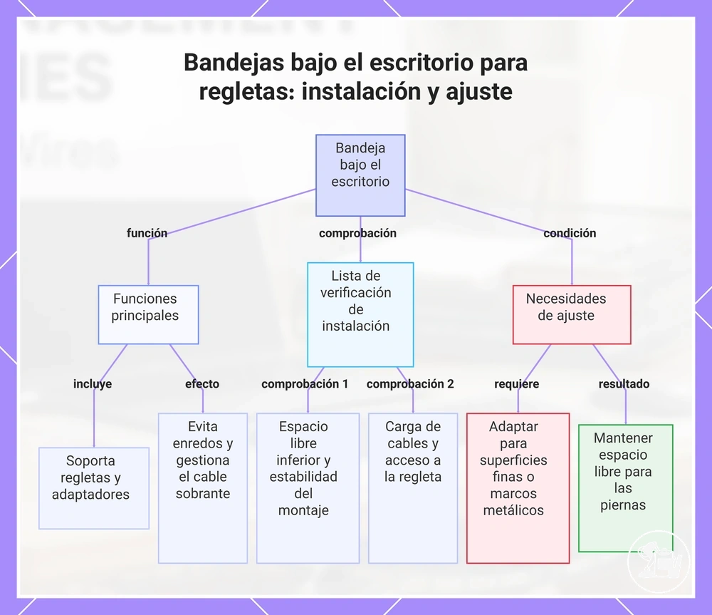 Bandejas bajo el escritorio para regletas: instalación y ajuste