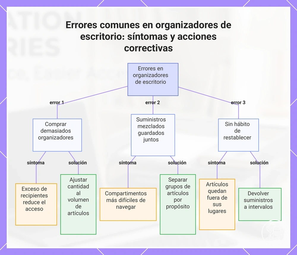 Errores comunes en organizadores de escritorio: síntomas y acciones correctivas