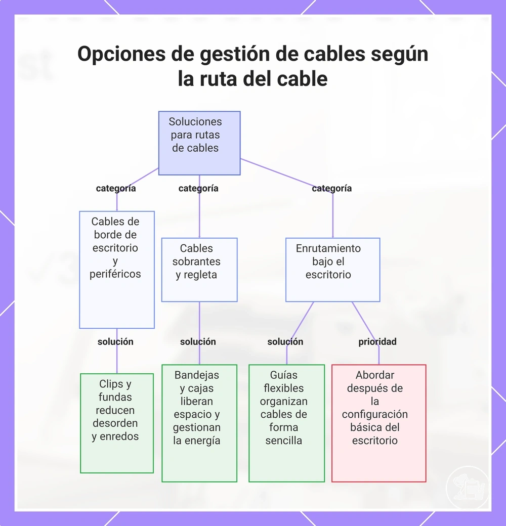 Opciones de gestión de cables según la ruta del cable