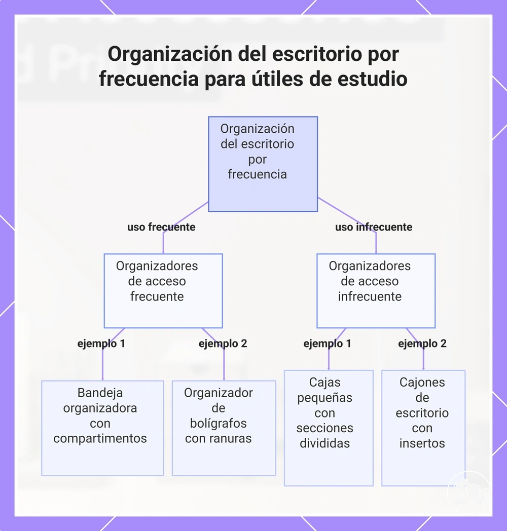 Organización del escritorio por frecuencia para útiles de estudio