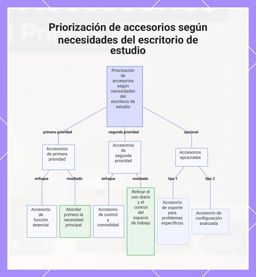 Priorización de accesorios según necesidades del escritorio de estudio