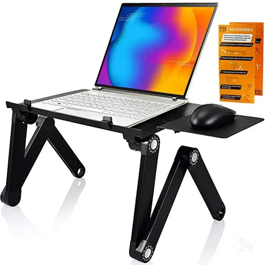Support pliable pour ordinateur portable avec ventilateur pour bureau, lit ou étude