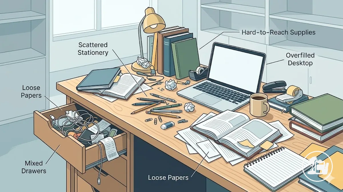 Configurations desordre bureau accessoires organisation