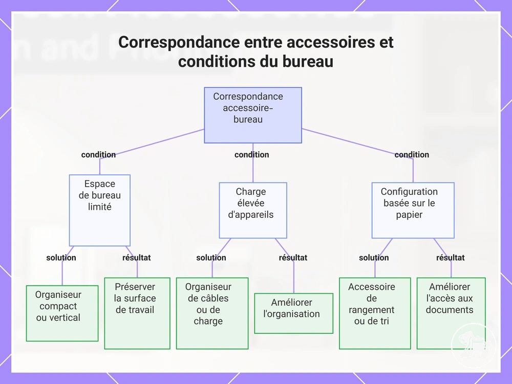 Correspondance entre accessoires et conditions du bureau