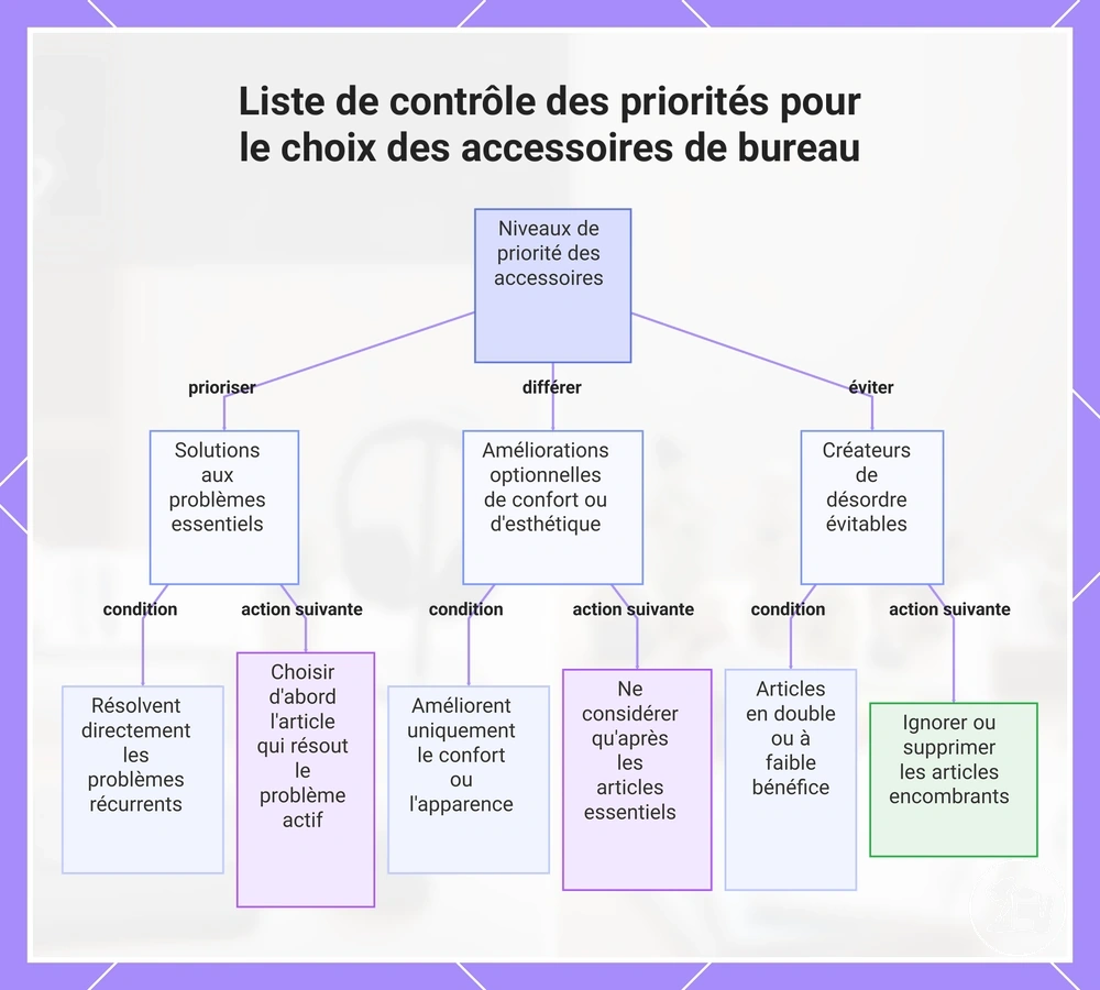 Liste de contrôle des priorités pour le choix des accessoires de bureau