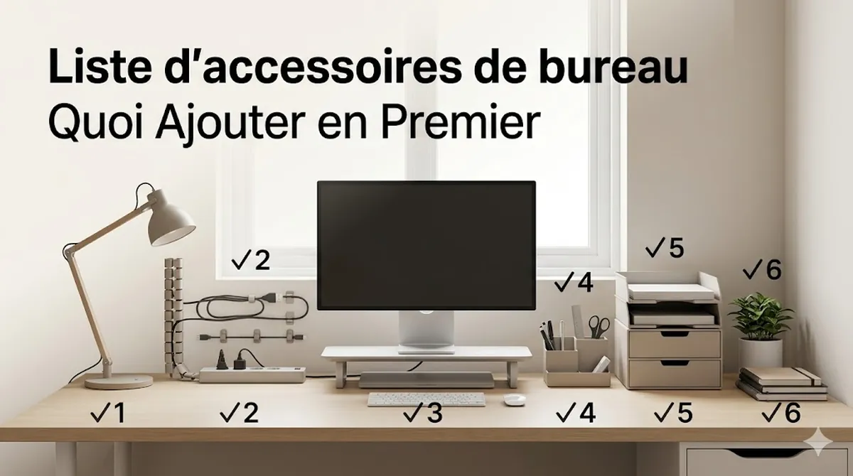 Liste visuelle d’accessoires pour bureau d’étude classés par priorité pour un bureau fonctionnel