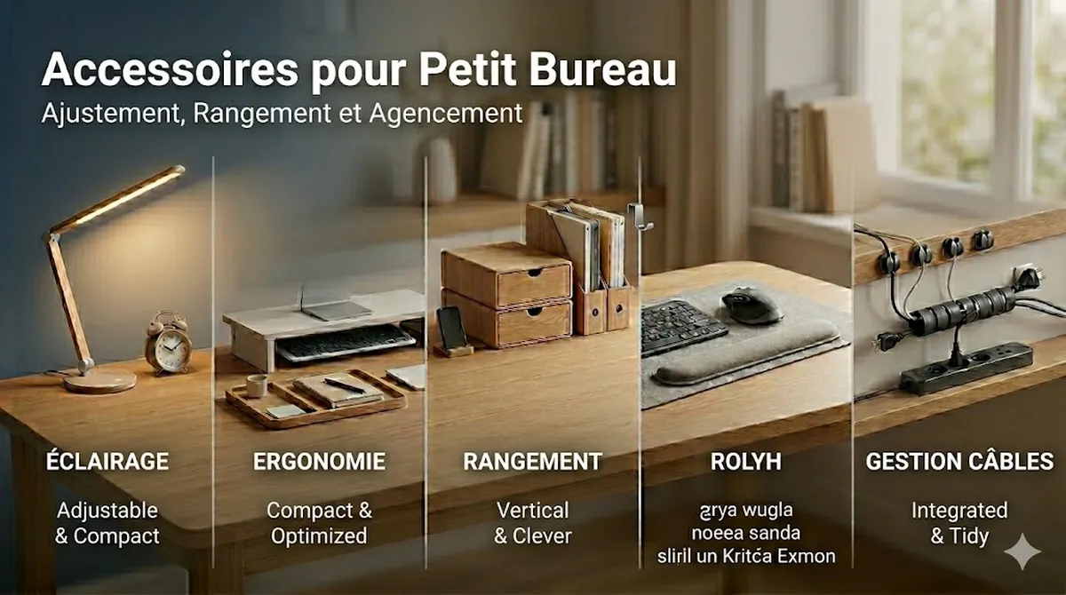 Accessoires compacts pour bureau d’étude placés dans un petit espace avec rangement et organisation