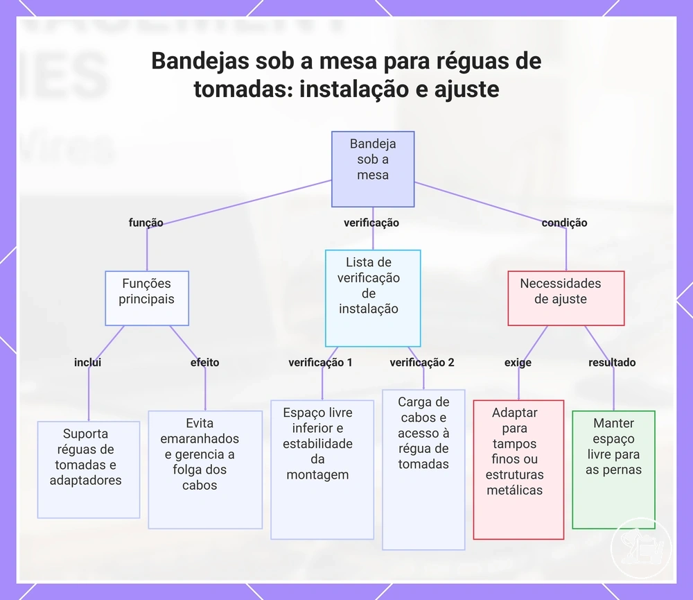 Bandejas sob a mesa para réguas de tomadas: instalação e ajuste