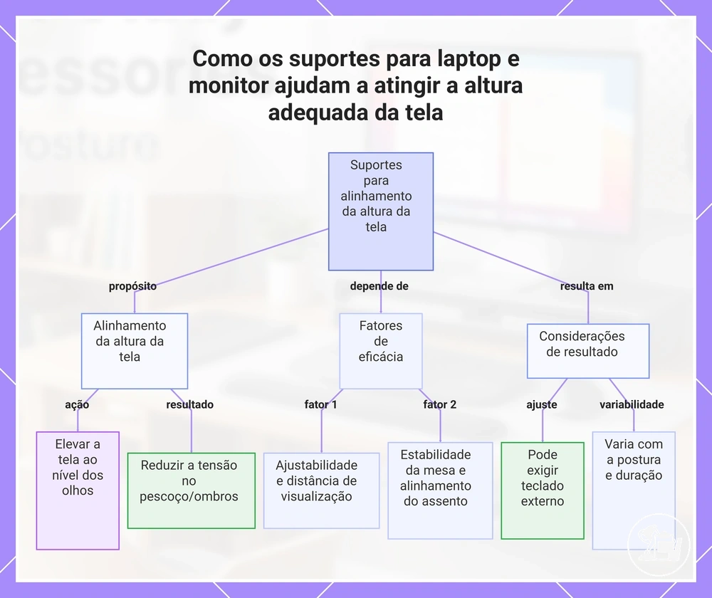 Como os suportes para laptop e monitor ajudam a atingir a altura adequada da tela