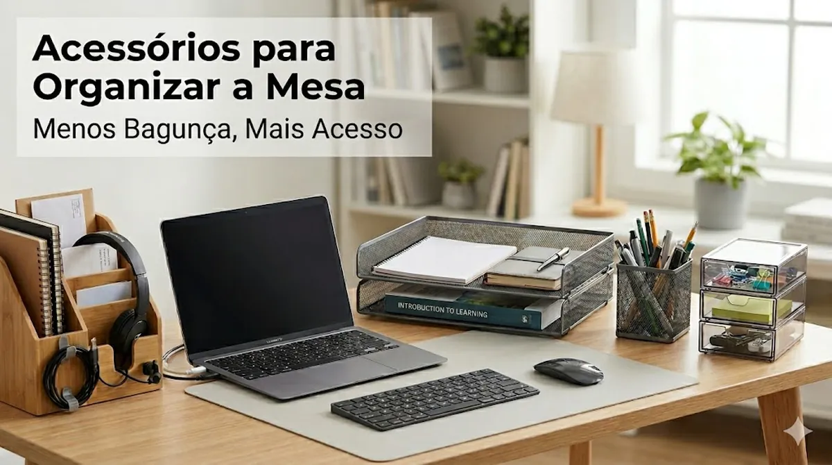Acessórios de organização para mesa de estudos arrumados para reduzir a bagunça e manter os materiais à mão