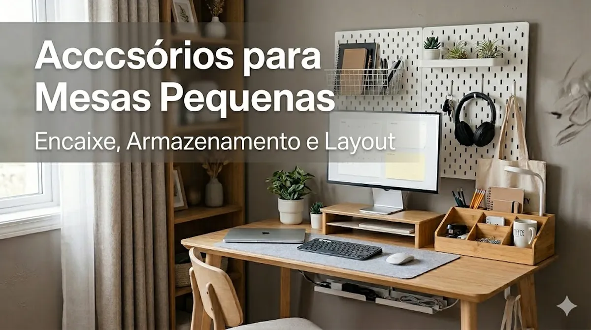 Acessórios compactos para mesa de estudos ajustados a um espaço pequeno com armazenamento e organização