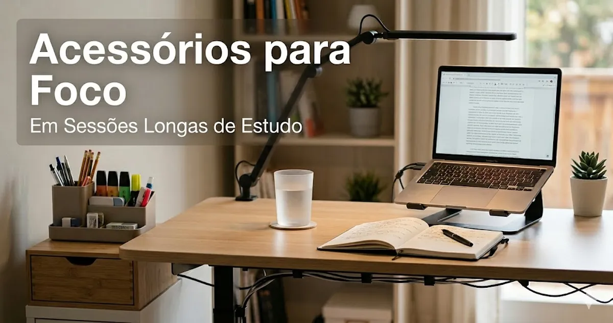 Acessórios para mesa de estudos posicionados para favorecer o foco durante uma sessão longa