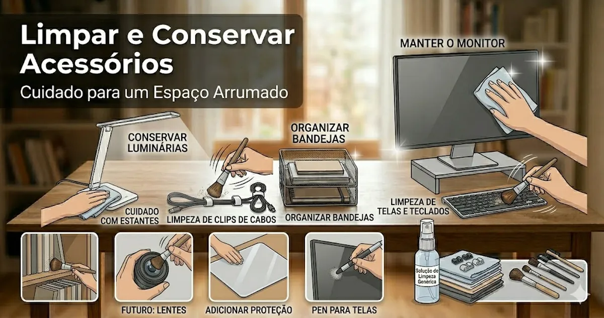 Acessórios para mesa de estudos limpos e conservados para manter o espaço arrumado