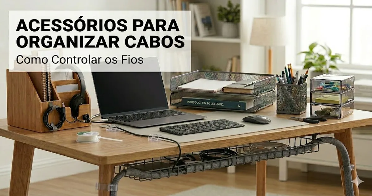Acessórios para organizar cabos na mesa de estudos e controlar fios embaixo e atrás da mesa
