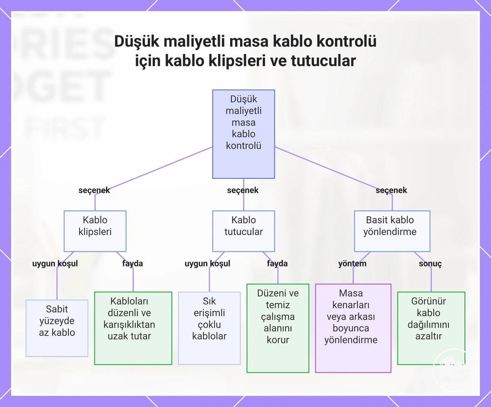 Düşük maliyetli masa kablo kontrolü için kablo klipsleri ve tutucular