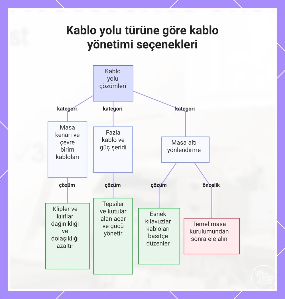 Kablo yolu türüne göre kablo yönetimi seçenekleri