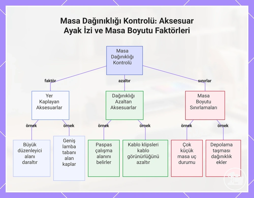 Masa Dağınıklığı Kontrolü: Aksesuar Ayak İzi ve Masa Boyutu Faktörleri