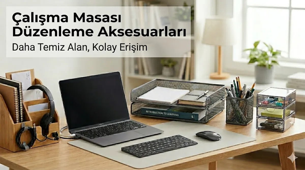Dağınıklığı azaltmak ve malzemeleri ulaşılabilir tutmak için düzenlenmiş çalışma masası aksesuarları