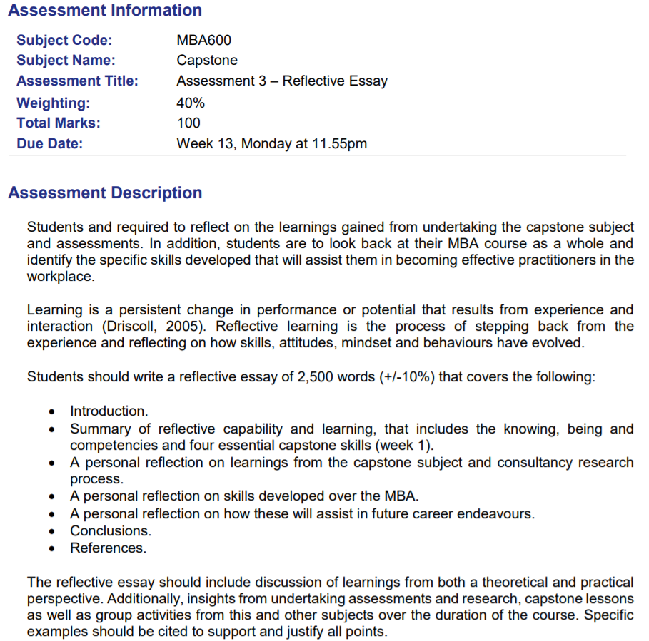 MBA essay assessment sample