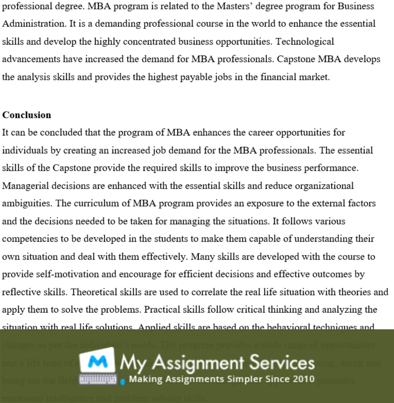 MBA essay assessment sample 6