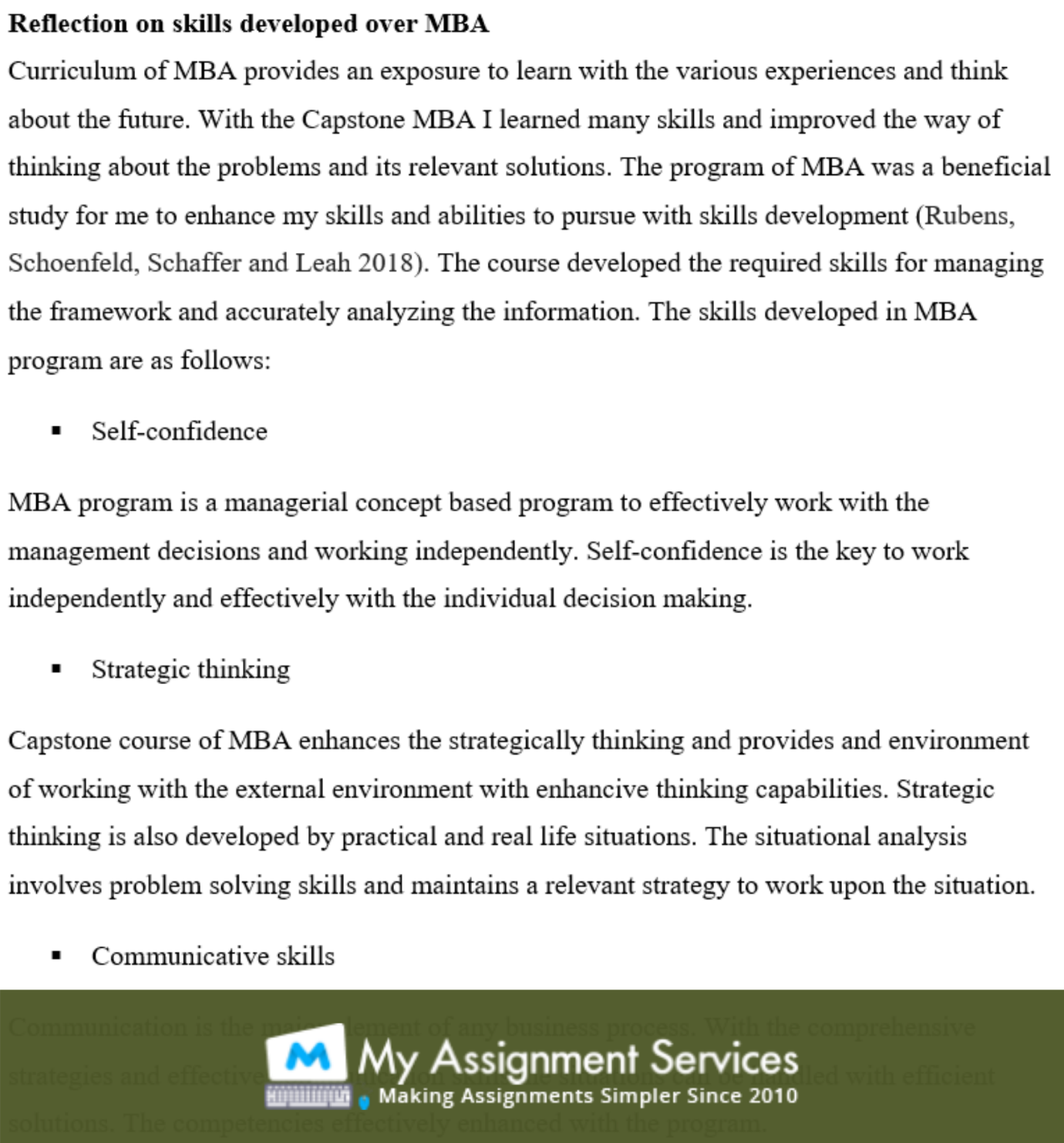 MBA essay assessment sample 4