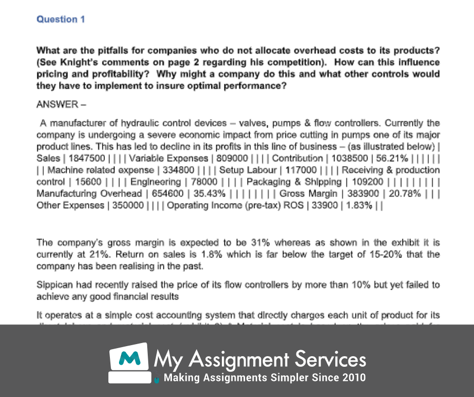 cost accounting assignment sample